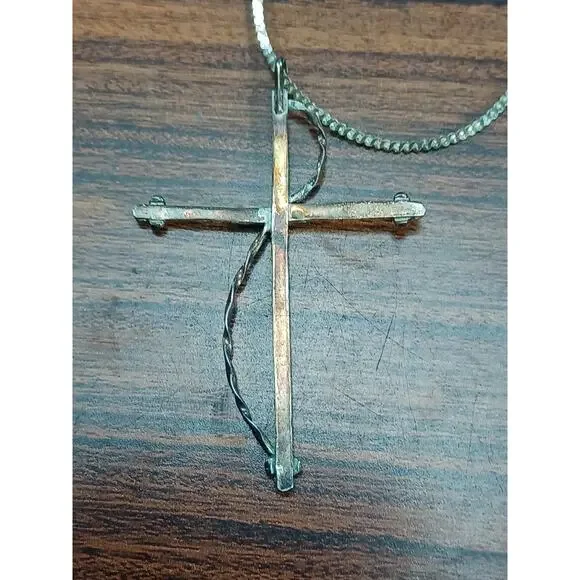 Vintage 925 Turquoise Cross & Chain Native American Southwestern Beauty Necklace - Picture 12 of 16